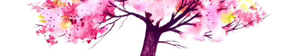 Pink watercolor blossoming tree banner